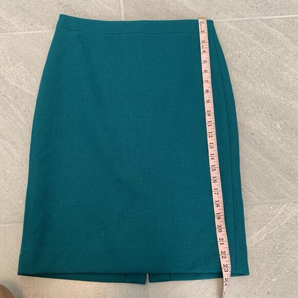 J. Crew The Pencil Skirt Teal Blue Green Emerald Straight Skirt Size 2 100% Wool - Picture 5 of 6